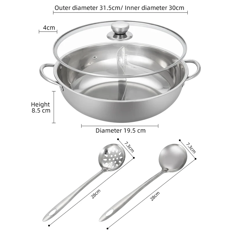 Hot Pot Induction Cooker Chinese Pan 201 Stainless Steel Hotpot With Lid Cooking Pots For Kitchen Cookware