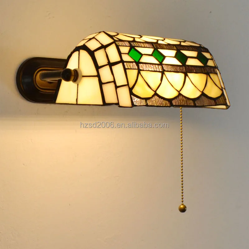Hot sale for stained glass of Tiffany bank wall lamp with pull switch in home living room bed besides light pull switch