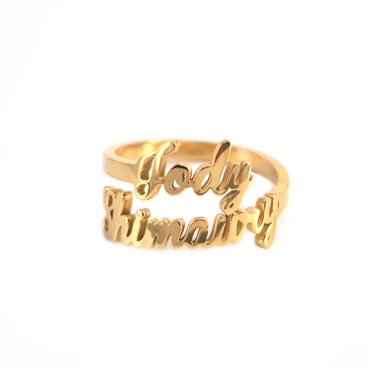 Stainless Steel 18K Gold Plated Personalized Custom Double Name Ring