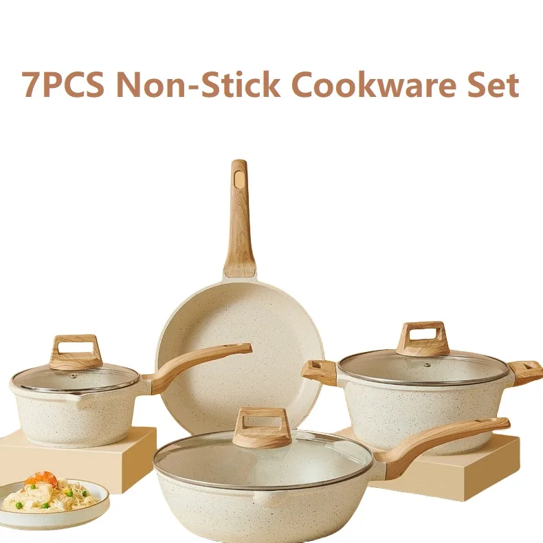 Non-Stick Cookware Set Die-cast Aluminum Frying Pan Soup Pot set Maifan Stone Composite Bottom Cookware for Multiple Stove