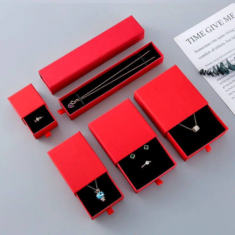 Wholesale 9x9x3cm Custom Logo Paper Drawer Jewelry Box for Bracelet Necklace Ring Earrings Packaging Gifting