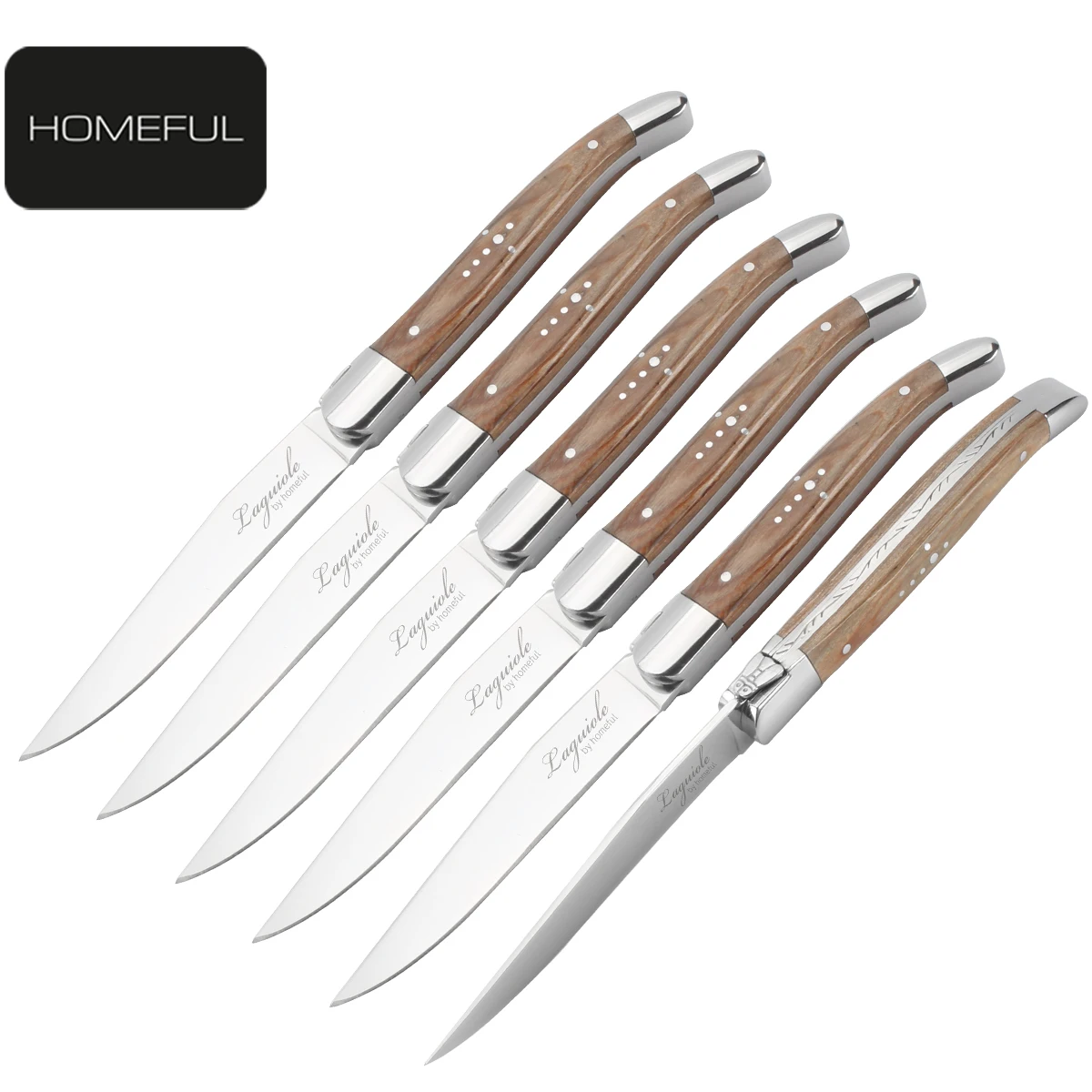 Laguiole Luxury Steak Knife with Cross Pin Rose Wood Handle Stainless Steel Flatware for Kitchen or Gifts