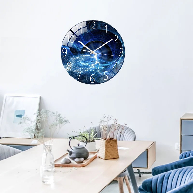 Glass Wall Clock Modern Design Landscape Light Luxury Colorful Art Reloj Pared Decorativo Clocks Living Room Bedroom Home Decor