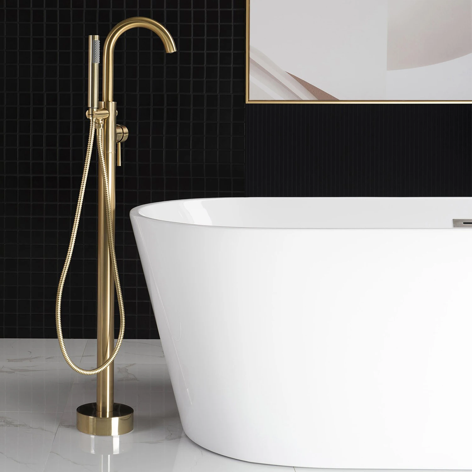 Aquacubic Gold Bathroom Bathtub Faucet Hot Cold Freestanding Bath Tub Faucet