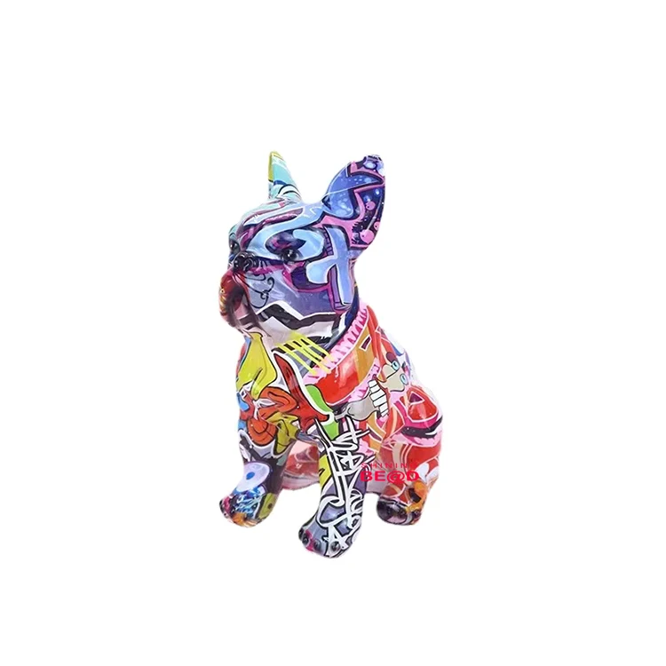 Creative Living Room Graffiti Resin Animal Statue Ornaments Colorful French Bulldog Statue For Office Wine Cabinet Decorations