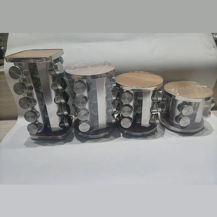 Hot Sale Kitchen Stainless Steel Rotating Spice Racks Set Seasoning Jars With Stand Holder