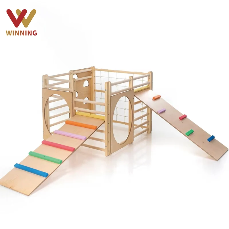 Montessori Square Climb Frame For Toddlers Gym Children Indoor Folding Rainbow Wooden Pickler Climbing Frame With Ramp