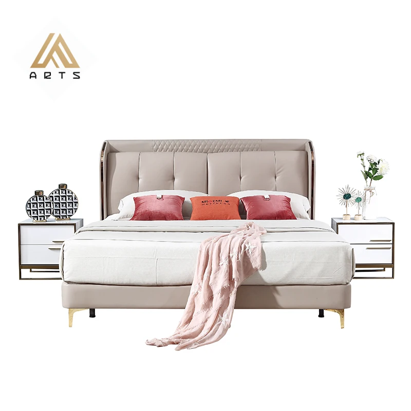 Best sale luxury modern bed visiable structure luxury bedroom furniture top genuine leather king size queen size bed