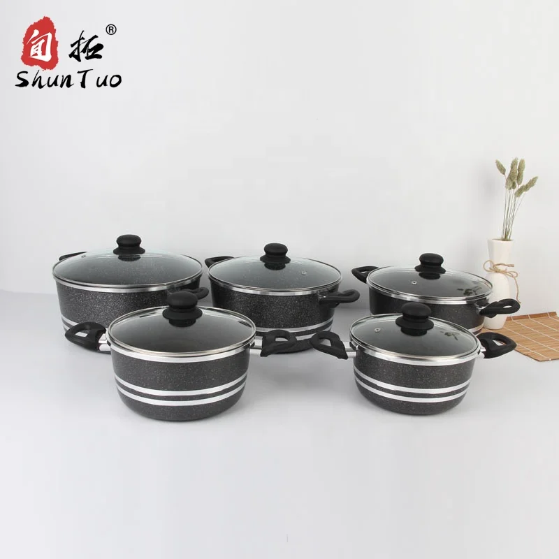 
no oil die cast big kitchen rice stone non stick aluminium soup pot cookware pots for cooking set 