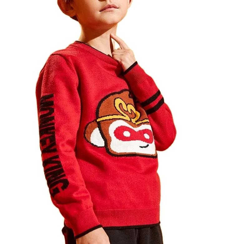 Детский жаккардовый пуловер с круглым вырезом и длинными рукавами, с мультяшным рисунком, костюм обезьяны короля, свитер, топ, 2020