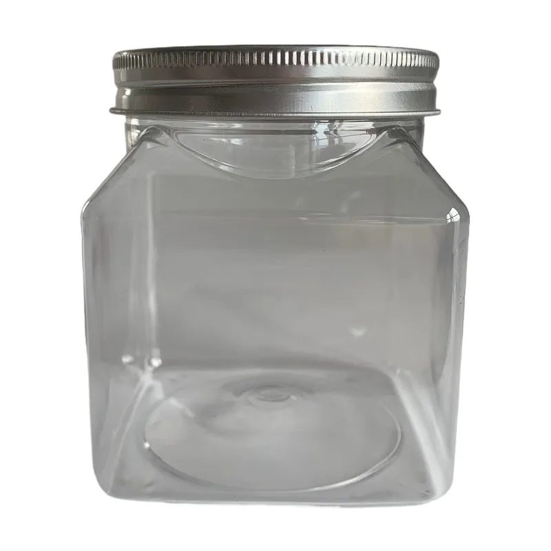 300ml 500ml wide mouth plastic packaging bottle 67mm square transparent cream jar container with aluminum cap