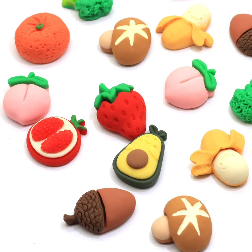 Various Vegetable Fruit Shaped Resin Cabochon Flatback Beads 100pcs/bag For Handmade Craft Decor Beads Charms