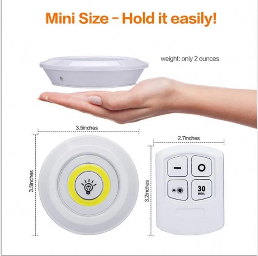 Hot Sale 3W COB Wireless  Mini Led  Night Light Pat Lamp With Remote Control Set of 3 For Bedroom Wardrobe Corridor