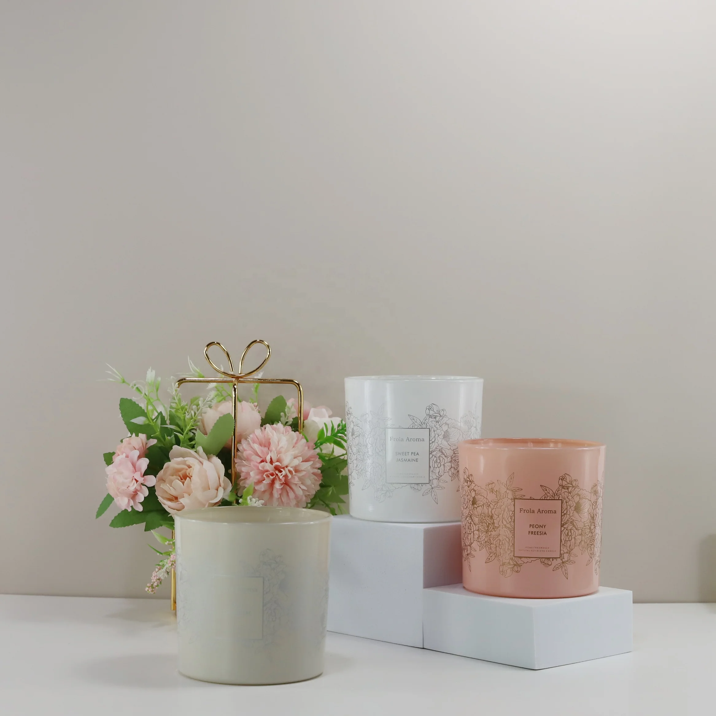 Synwish Recycled Glass Candle Jars For Soy Wax Paraffin Large Printed Cylinder Empty Candle Holder For Candle making