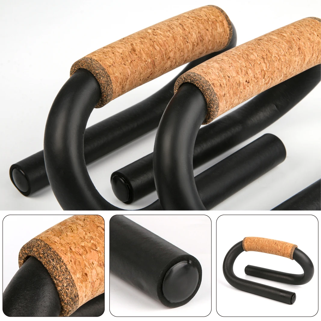 High Quality Home Fitness Steel  Cork Handle Push Up Bars Fitness Steel Metal S Shape Push Up Bar
