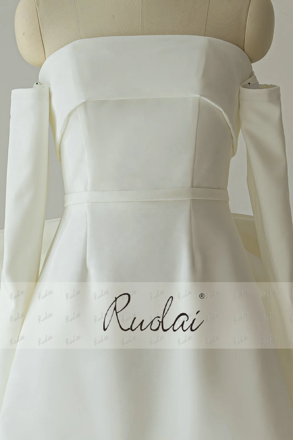 Ruolai QD06322 мини-платье с открытыми плечами и длинным рукавом большим бантом свадебное платье невесты