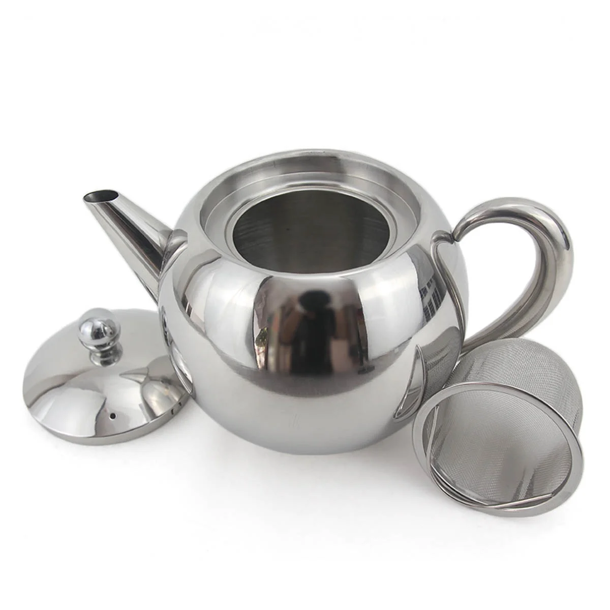 Stainless Steel Double Wall Easy Pour Tea Pot with Infuser Basket