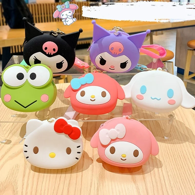 Bulk Wholesale Sanrios Coin Purse Keychain Kid Girls Cute Animal Purse Wallet Small Silicone Kuromi Cartoon Coin Purse