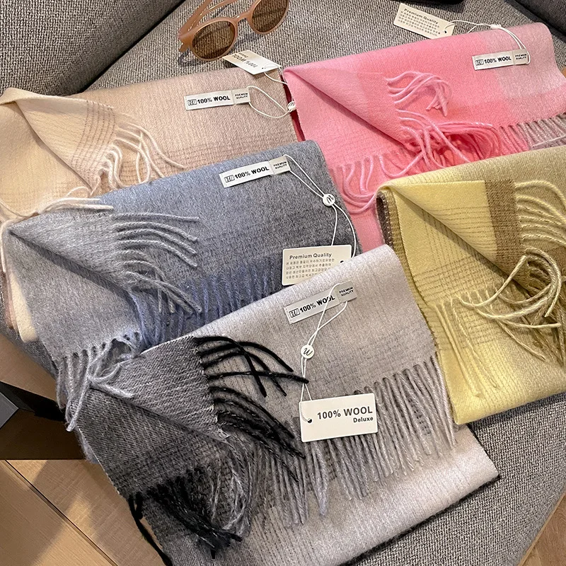 2024 Winter Warm Double Color Elegant Warm Scarfs Bulky Knitted Men Scarf 100% Wool Plaid Warm Soft Muffler