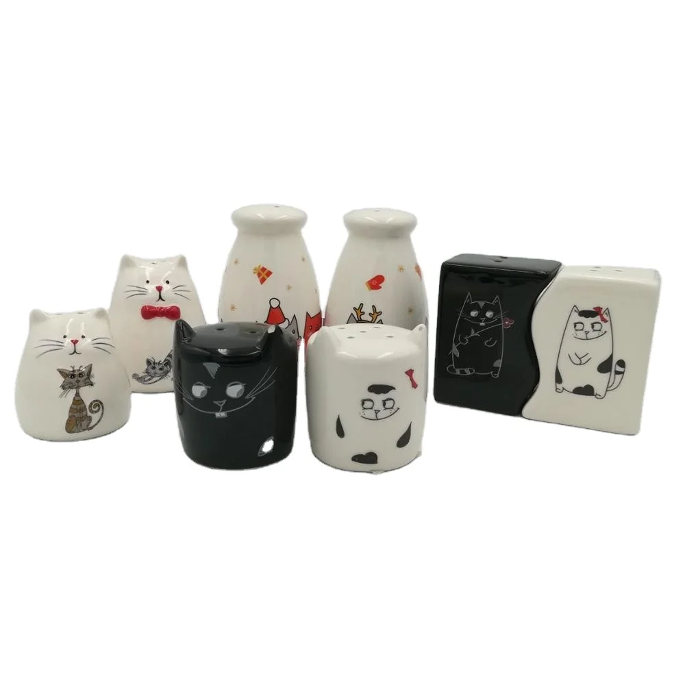 wholesale 2 in 1set top quality kitchen accessories cute cats ceramic salt and pepper bottle jar set
