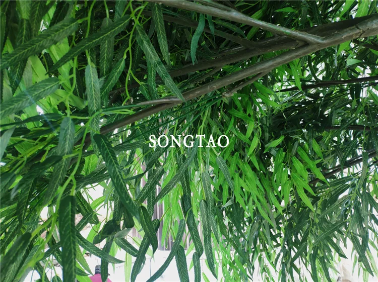 Large Outdoor Green Plastic Hanging Artificial Weeping Willow Trees UV Certified for Garden Office and Hotel Decor