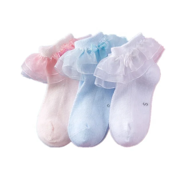 High Quality Kids Socks Organza Lace Frill Cotton Socks Young Girls Dancing Cute Bow Socks for Kids Stockings Short Stockings