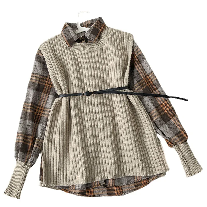 2022 Japan Korea autumn winter new fashion cotton shirt and vest 2 pieces set for women matching sets outfits