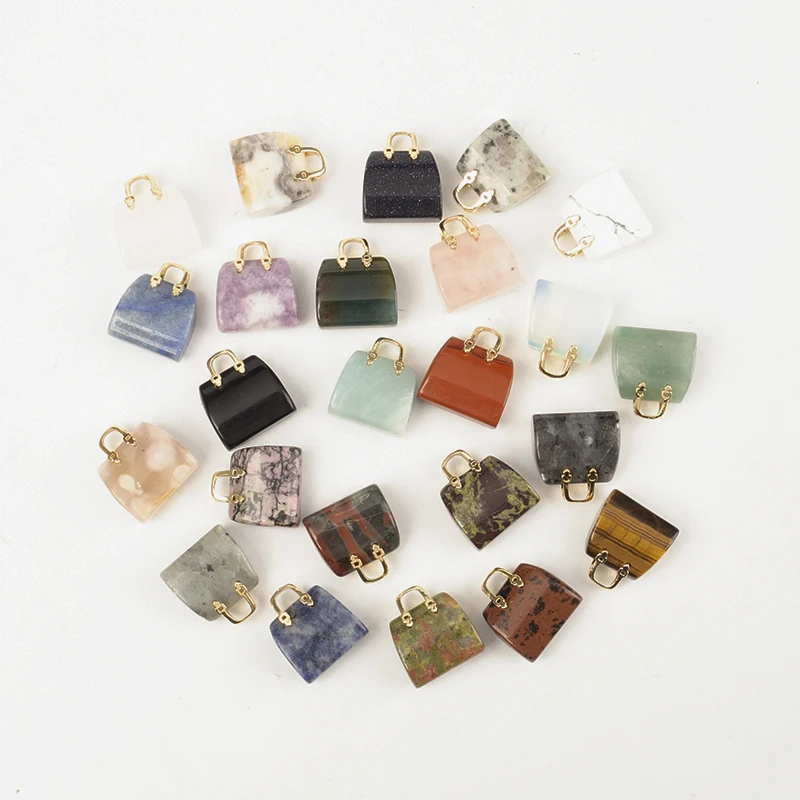 Wholesale natural multi-material crystal mini bags Jade semi-precious stone handbag decoration diy handcraft