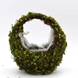 Moss kettle Integrated flower basket, circle shape, with fabric flower