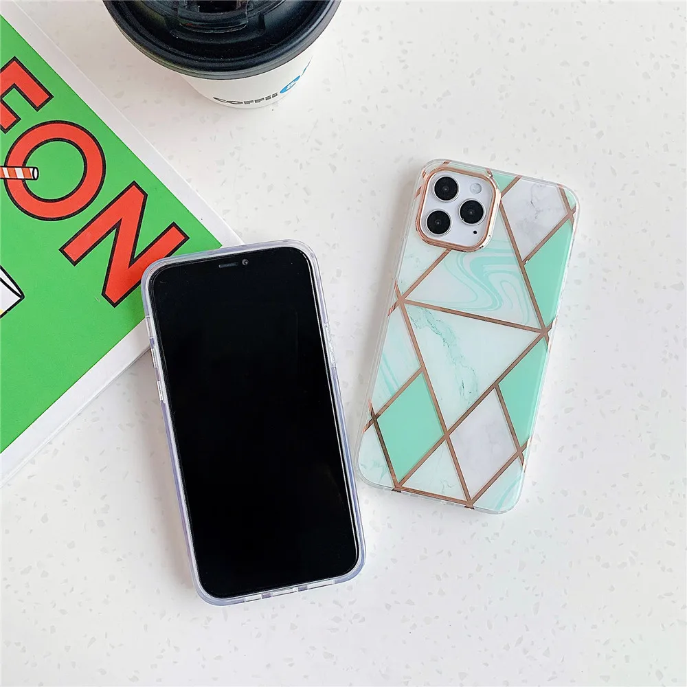 Gray Purple Geometric Marble Case for iPhone 11 Pro 5.8 2019 13 Pro Max,Granite Phone Cover 12 Pro Max