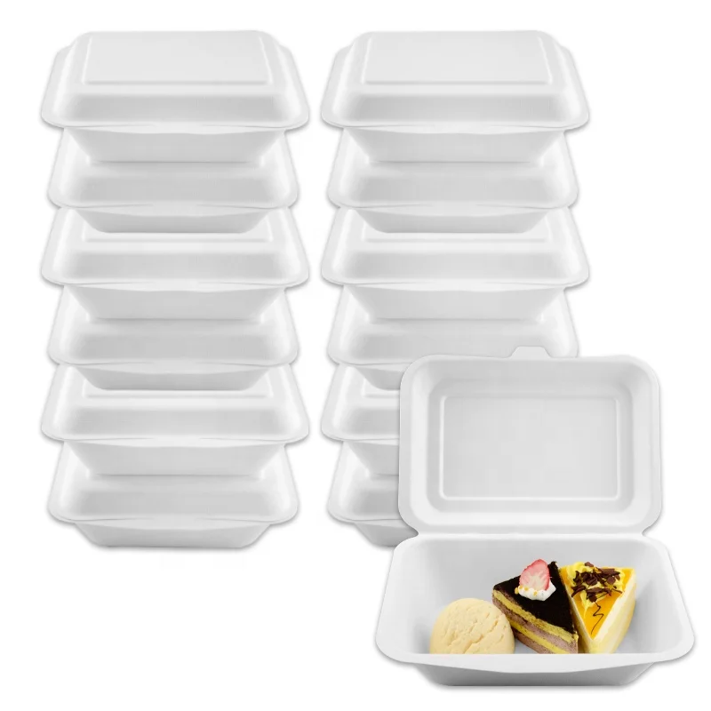 Free Samples Bagasse Food Container With Lid 650Ml Revtangle Biodegradable Boxes For Fast Food Delivery Hot