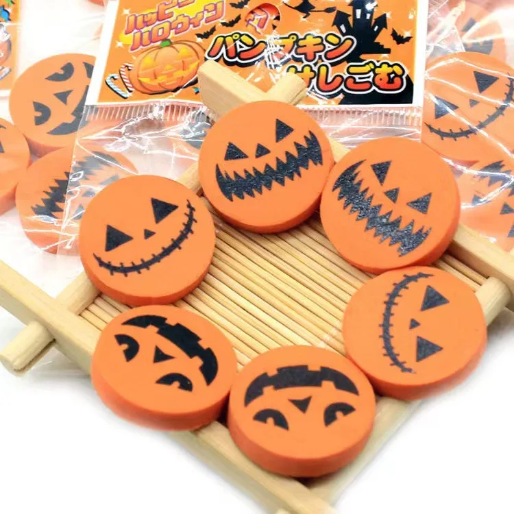 Wholesale Custom Personalized Halloween School Office PVC Round Pumpkin Printed Plastic Erasers for Kids
