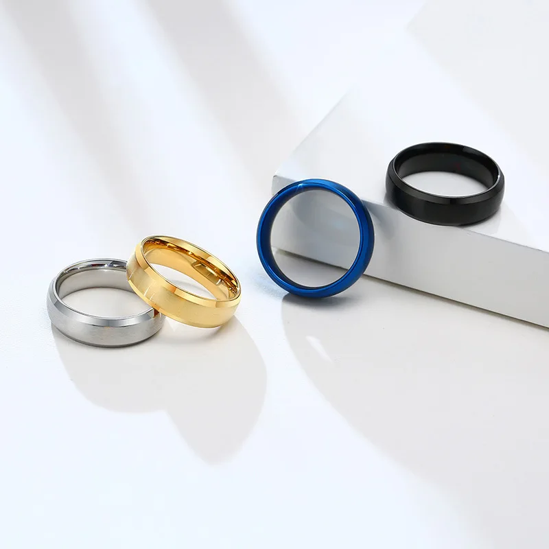 Fashion Jewellery Men Gold Black Blue Silver Brushed Finish Stainless Steel 6mm Minimalist  Rings