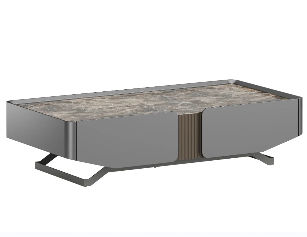 Italian style rock board square coffee table TV cabinet Nordic living room saddle leather coffee table and TV table set