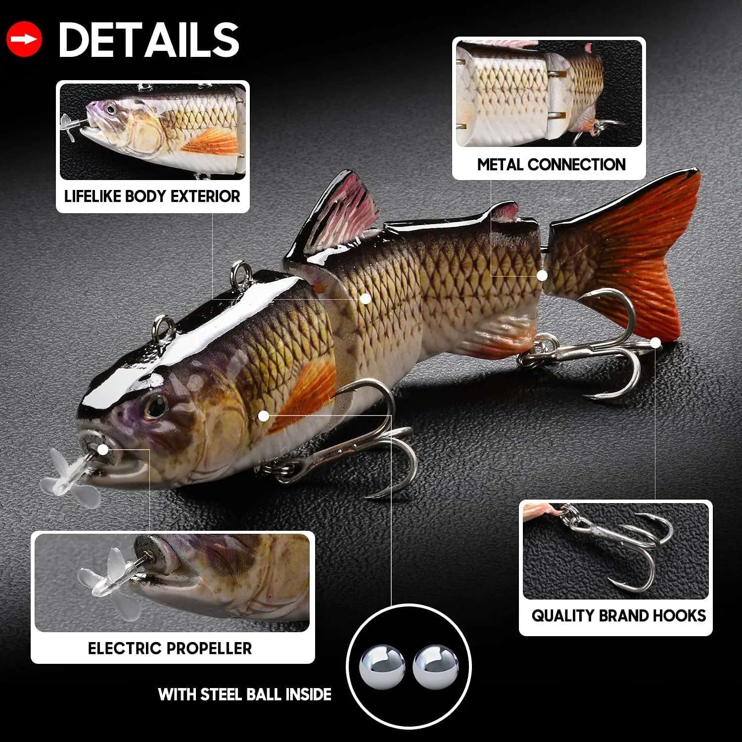 Lureking New Rechargeable Electric Fishing Blinking Lures Wobblers For Fishing 4-Segment in Guangzhou W0808 35g 130mm