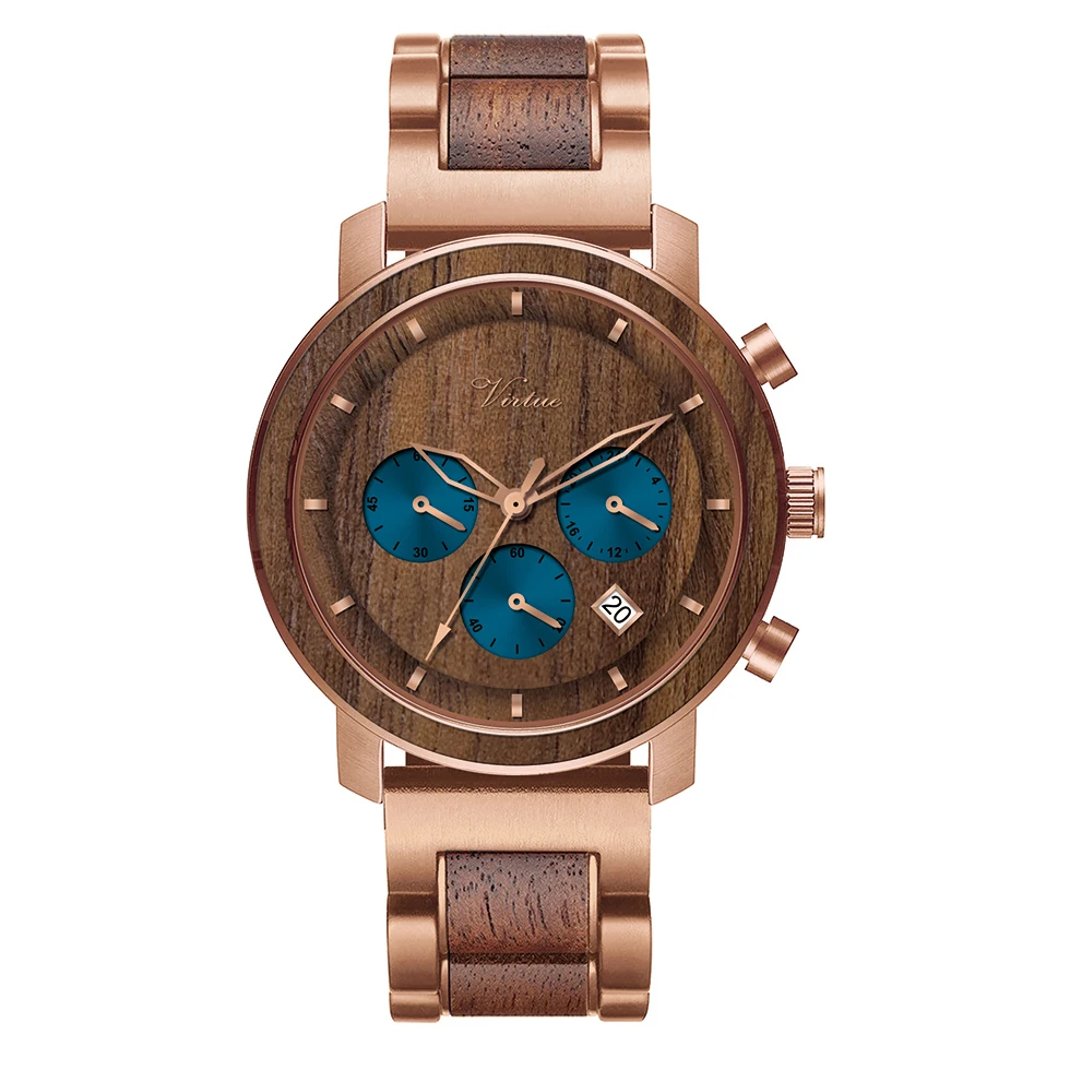Dropshipping Original Design Custom Wholesale Waterproof Luxury Wooden Wrist Watches Quartz Metal Stainless Steel Men Wood Watch
