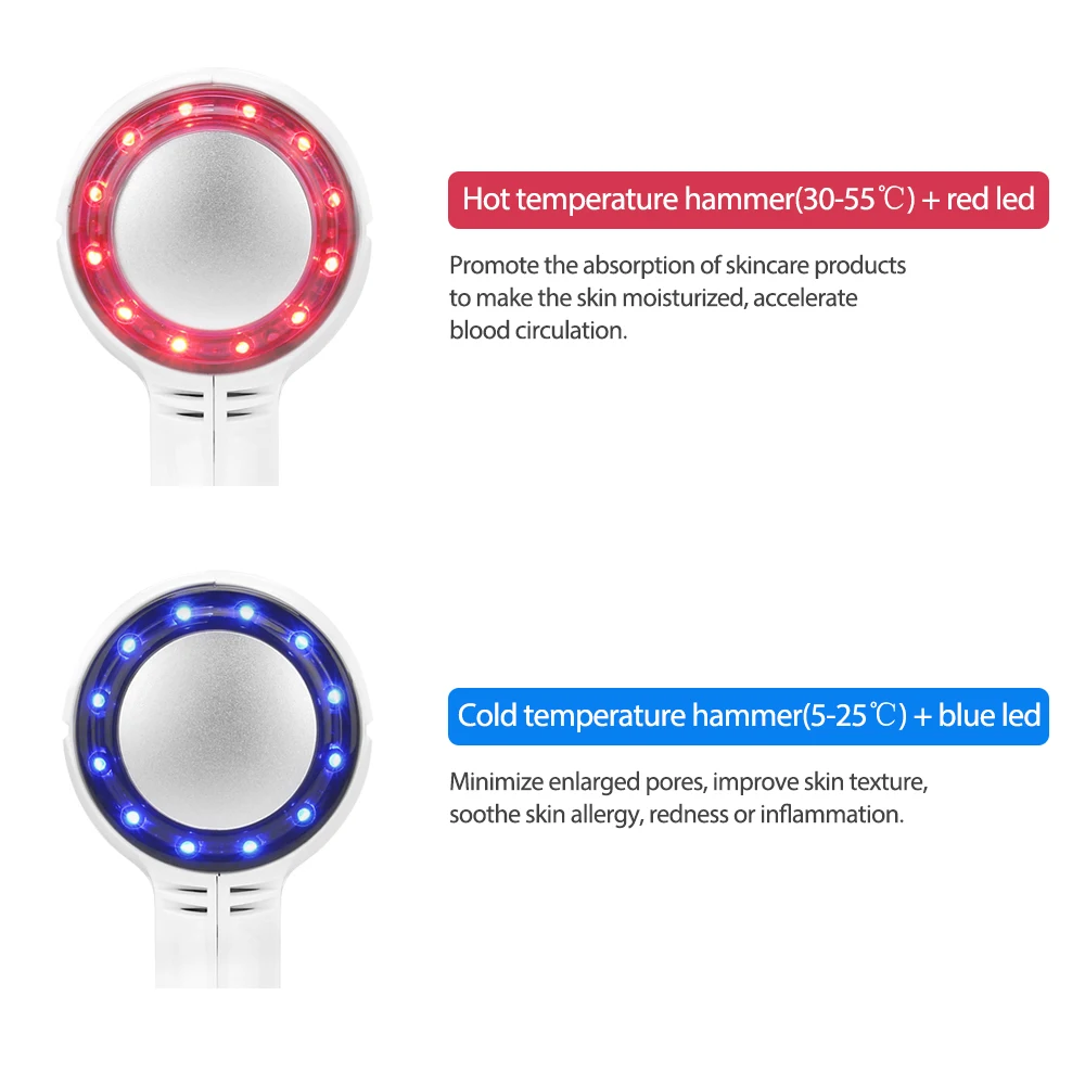 Hot and cold handheld double head hammer massager with heat head and led