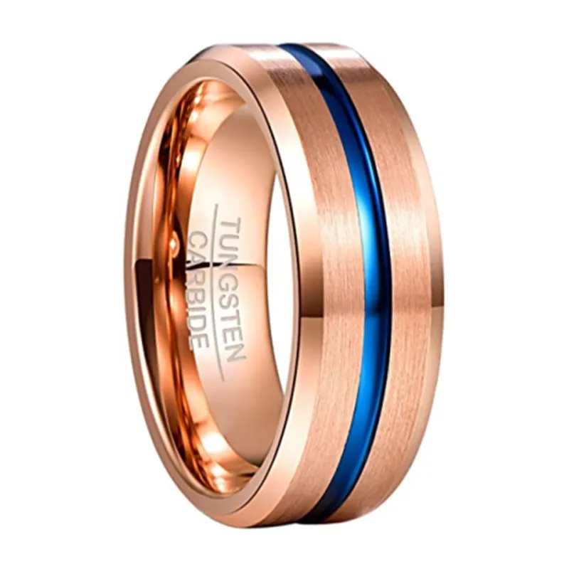 Cross-border explosive tungsten steel ring rose gold + blue two-color ring personality hipster man ring