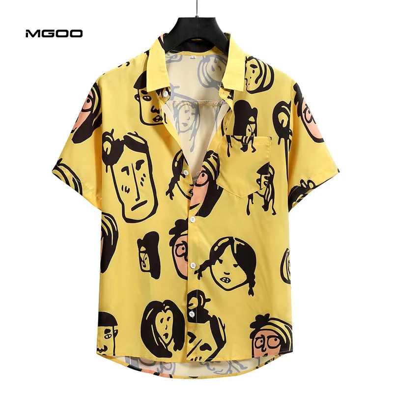 MGOO Custom Linen Cartoon Print Polo Shirt For Boy Fashion Comfy Men t-Shirt