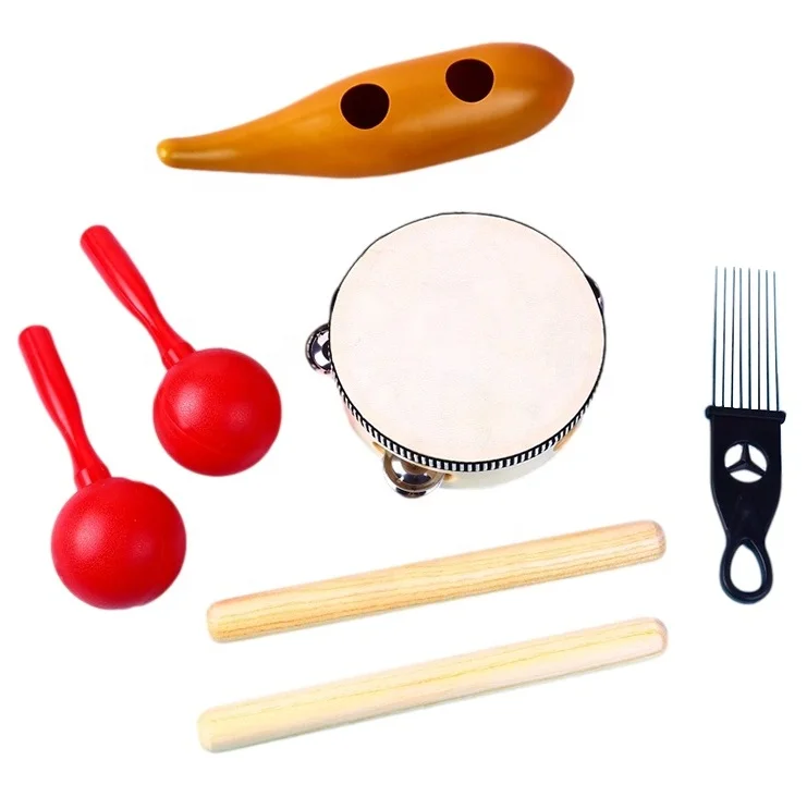 Amazon popular fashion high quality toys wooden musical instrument guiro percussion instrument set