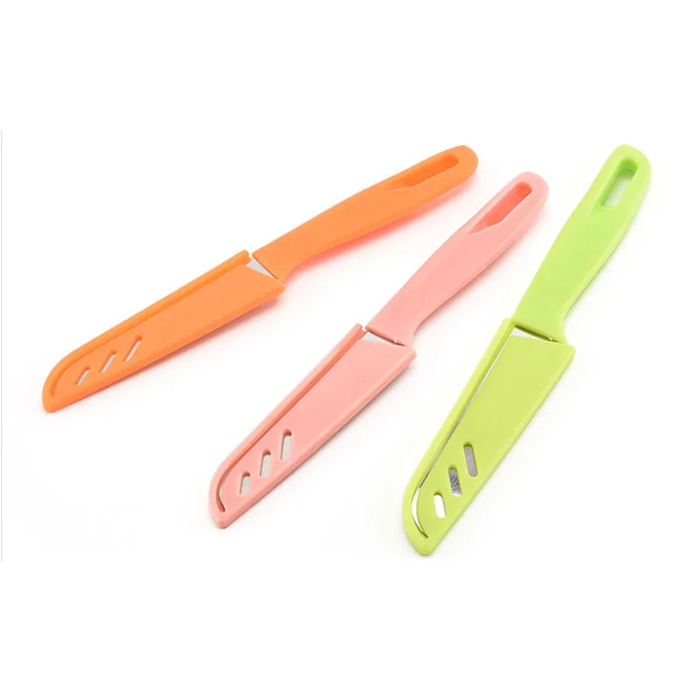 
High Quality Stainless Steel Colorful Handle Cheap Portable Paring Knife With PP Sheath 