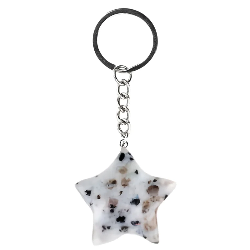 Hot Sale New Fashion Kiwi Stone Pentagram Crystal Stone Keychain Pentagram Pendant Customizable Accessories