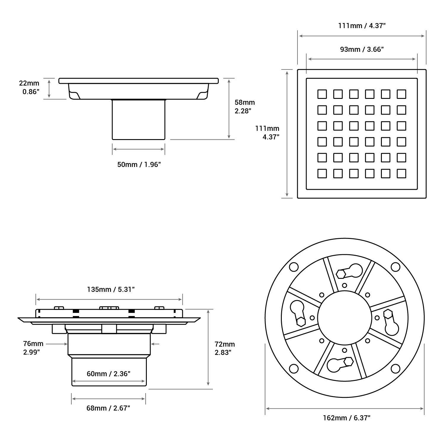 111MM Black Shower Drain Floor Shower Drain Stainless Steel Shower Drainage For Bathroom Waste Grate Large Flow