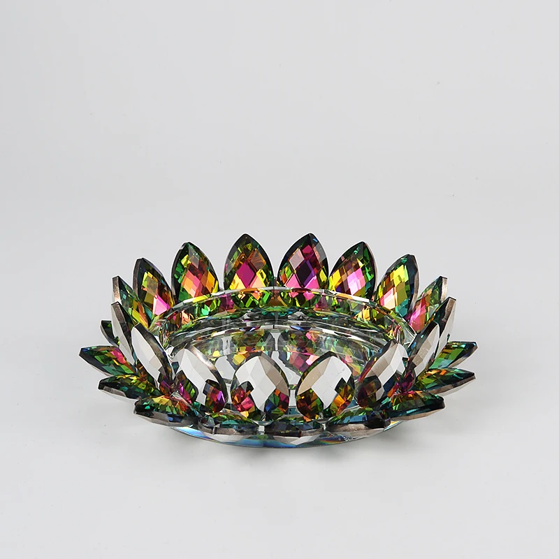 Colorful Crystal Lotus Ornament Crystal Flower Candle Holder Glass Candlestick For Decoration