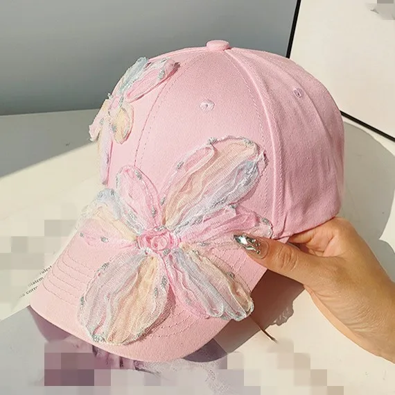 new women fashion chic cotton dad hat golf tennis sports baseball hat Sun Protection trucker hat with 3d flowers