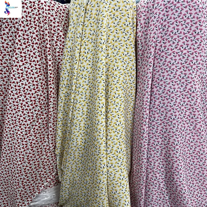 Ready Goods Stock Fabric 100% Polyester Floral Textiles Faille Printing Plain Crepe Printed Chiffon Fabric For Women Dress