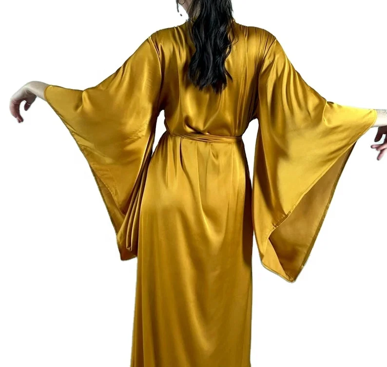 High Quality Hot Sale Wholesale Women Fashion Elegant Long Sleeve Long Silk Satin Kimono Robes Nightgowns Pajamas
