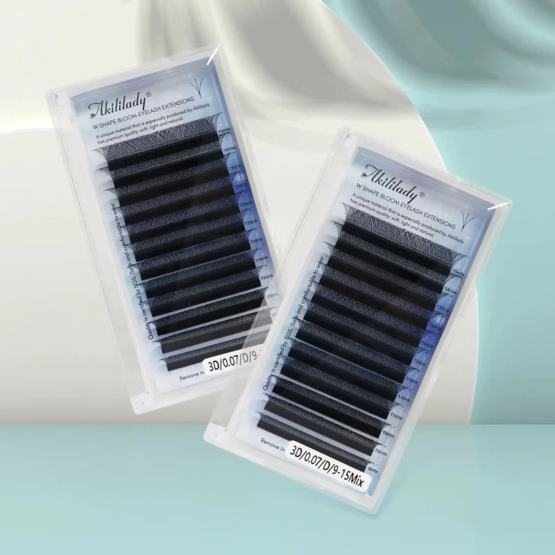 Akililady 0.05 0.07 0.10 3DW Eye Lashes Extensiones De Pestanas Eyelashes w Custom Lashes Fake Eyelash Extension Factory