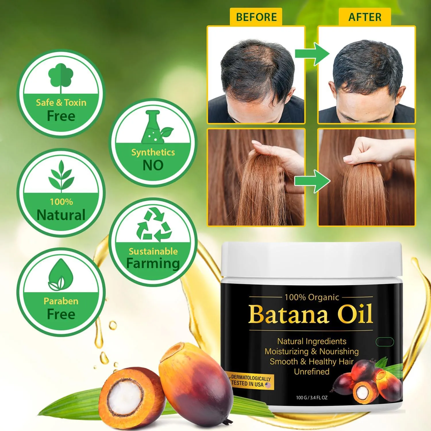 Batana Hair Care Oil Nourishes Moisturizes Repairs Damaged Hair Improves Frizzy And Split Ends Smooth And Shines