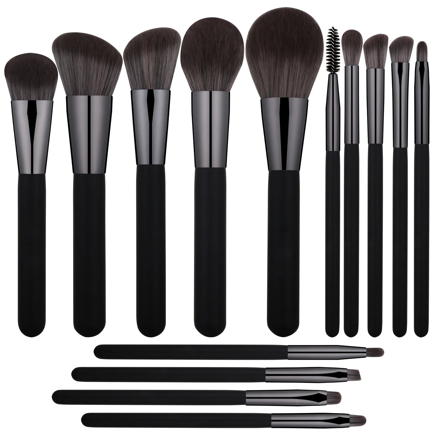 14 Pieces Professional Soft Nylon Hair Vegan Custom Wholesale Classic Black Makeup Brush Set Private Label Luxury